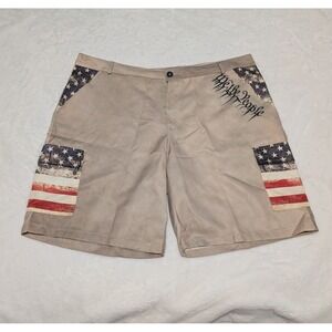 Mens Cargo Shorts American Flag Pocket 3XL Tan Outdoor Casual Size XL